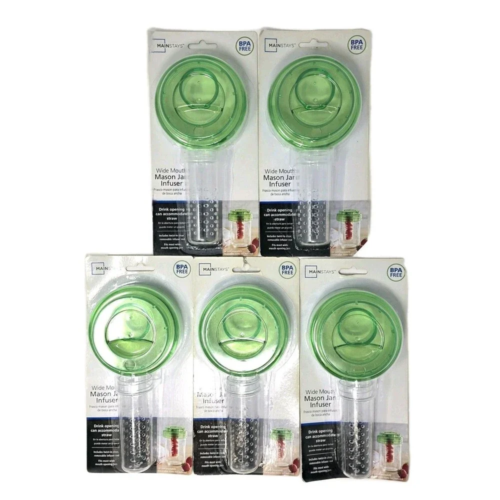 5-pack Infusers For Wide Mouth Mason Jar Straw Opening Lid Fruit Drink NOS
